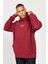Erkek Bordo Oversize Fit Bol Kesim Kapüşonlu Içi Polarlı 3 Iplik Pamuklu Sweatshirt 3