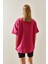 Fuşya Oversize Basic T-Shirt 3YXK1-47087-07 5