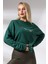 Nakışlı Yırtmaçlı Uzun Sweatshirt 21173 Koyu Yeşil 2