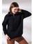 Kamyoncu Yaka Şardonlu Oversize Sweatshirt 21389 Siyah 3