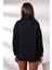 Kamyoncu Yaka Şardonlu Oversize Sweatshirt 21389 Siyah 4