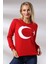Türk Bayrak Baskılı Sweatshirt 19158 Kırmızı 2