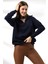 Kamyoncu Yaka Şardonlu Oversize Sweatshirt 21389 Lacivert 2