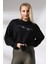 Nakışlı Yırtmaçlı Uzun Sweatshirt 21173 Siyah 3