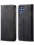Samsung Galaxy M32 (Global Versiyon) Stand ile Kot Kumaş Doku Boş Zamanlı Deri Cüzdan Kılıfı -Black (Yurt Dışından) 1