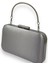 Gri Renk Saten Oval Gümüş Metal Kasalı Metal Saplı Kristal Swarovski Taşlı Kadın Abiye Çanta Kına Gelin Çantası Portföy Clutch Mezuniyet Çantası 2