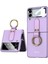 Samsung Galaxy Z Flip3 5g-Purple Için Halka Tutucu Kickstand Ultra Don Deri Kaplamalı Pc Telefon Flip Case Kapağı Temperli Cam Kamera Lens Koruyucu Film (Yurt Dışından) 1