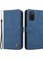 Pu Deri Flip Telefon Kapak Kartı Yuvaları Telefon Çevirme Kasası Retro Ağaç Desen Metal Düğmesi Dekor Stant Cüzdanı Samsung Galaxy A03S (164.2 x 75.9 x 9.1mm) -Blue (Yurt Dışından) 1