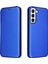 Karbon Fiber Doku Pu Deri Telefon Kasası Otomatik Emilen Manyetik Kapanma Samsung Galaxy S22+5G-MAVI Için Halka Kayışlı Flip Kapak (Yurt Dışından) 1
