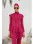 Likralı Tam Kapalı Tesettür Mayo Deniz Mayosu Fırfır Detaylı T223-46 Fuşya 1