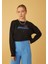 Kadın Siyah Mercury Baskılı Crop Sweatshirt 1