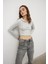 Kadın Gri Kapüşonlu Çımalı Uzun Kollu T-Shirt 3