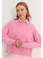 Kadın V Detaylı Efektli Pembe Kısa Sweatshirt 3