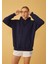 Kadın Oversize Navy Kapüşonlu Sweatshirt 2