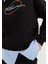 Kadın Siyah Nakış Baskılı Oversize Kısa Sweatshirt 3