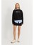 Kadın Siyah Nakış Baskılı Oversize Kısa Sweatshirt 4
