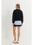 Kadın Siyah Nakış Baskılı Oversize Kısa Sweatshirt 5