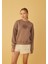 Kadın Nakış Baskılı Kahve Oversize Kısa Sweatshirt 2