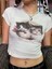 Cute Kitten Ribbed Baskılı Beyaz Crop 2