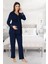 Effortt lacivert Yakası Dantelli Lohusa Pijama Takımı - 8092 1