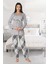 Ekose Desenli Fiyonk Detaylı Gri Lohusa Pijama Takımı - 8082 1