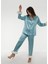 Mint Yeşil Saten Suni Kürk Detaylı Kadın Pijama Takım 1