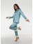 Mint Yeşil Saten Suni Kürk Detaylı Kadın Pijama Takım 2