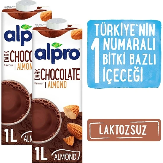Alpro Bitter Çikolata Badem Içeceği 2 x 1 lt Laktozsuz Bitkisel Vegan Süt