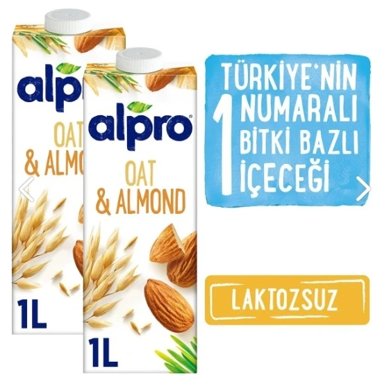 Alpro Yulaf & Badem Içeceği 2 x 1 lt Laktozsuz Bitkisel Vegan Süt