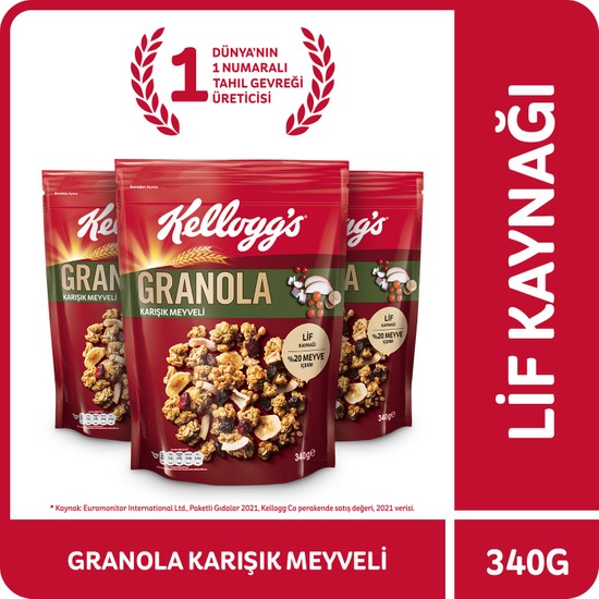 Kellogg's Granola Karışık Meyveli 340 Gr x 3 Adet,45 Yulaf Fiyatı