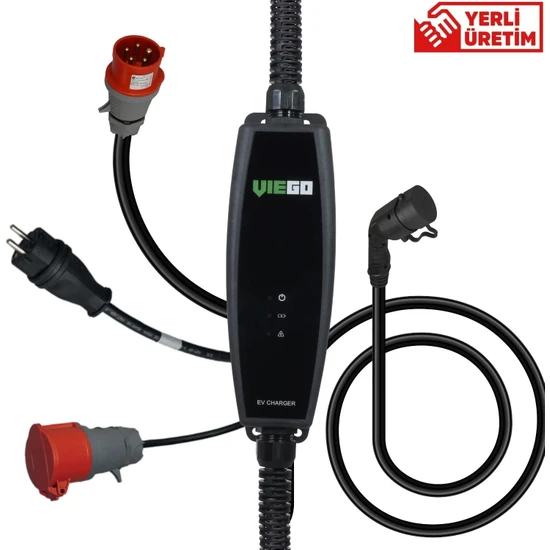 Viego Taşınabilir Elektrikli Araç Şarj Cihazı: 11/22KW Tip 2 16/32 Amper, Dönüştürücü Fiş Hediyeli 5 mt Şarj Kablosu, Cee 3 Fazlı Fiş