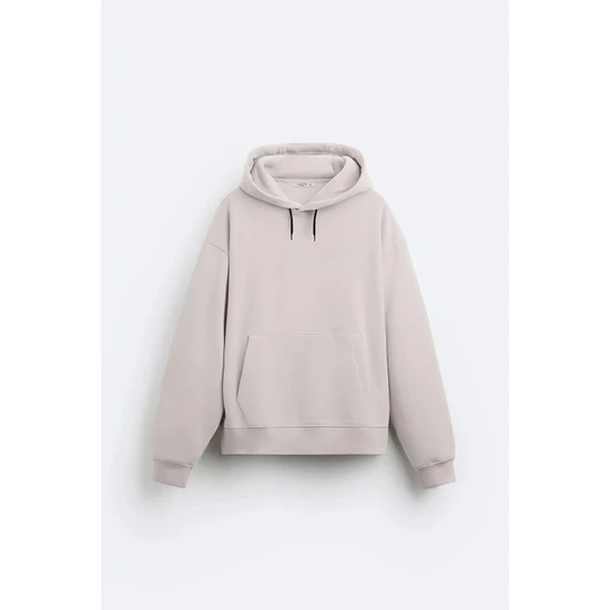 Rosmoon Bej Kapüşonlu Yaka Içi Polarlı 3 Iplik Pamuklu Standart Fit Normal Kesim Unisex Sweatshirt