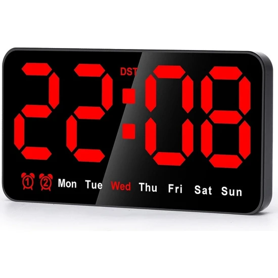 Hermoso Dijital Duvar Saati, 9 Inç LED Dijital Saat (Kırmızı) (Yurt Dışından)