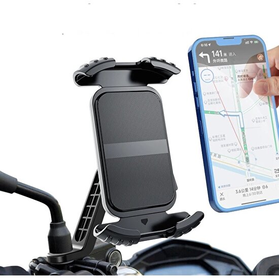 Myblack Motosiklet Aynası Montajlı Telefon Tutucu Hidrolik Kanatlı Otomatik Tutucu