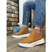 11Boa Ba0150 Bağcıksız Erkek Taba Süet Beyaz Yüksek Taban Spor Bot