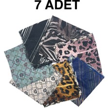 Naz İpek 7'li Set Karışık Desen Flamlı Pamuklu Yazma Eşarp 100X100CM Leopar Zebra Etnik Geometrik