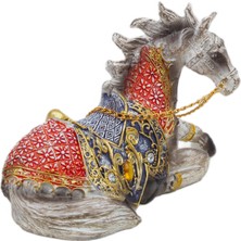 Elifeshop Lüks Motifli Taş Işlemeli Yatan At Biblo Heykel Vitrin Masa Süsü Ofis Ev & Yılbaşı Hediyesi 20 Cm.