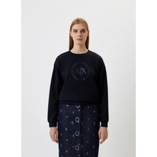 Armani Exchange Bisiklet Yaka Baskılı Lacivert Kadın Sweatshırt 8NYM67