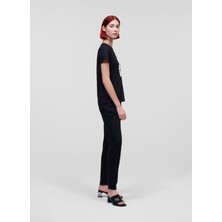 Karl Lagerfeld Bisiklet Yaka Baskılı Siyah Kadın T-Shirt 230W1704