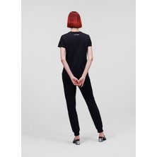 Karl Lagerfeld Bisiklet Yaka Baskılı Siyah Kadın T-Shirt 230W1704