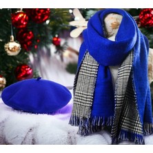 Shopiolog Kadın Şal Çift Taraflı Kaz Ayağı Fransız Ressam Bere 2'li Kombin