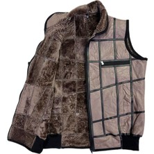 LN Leather Patchwork Içi Kürk-Dışı Süet Hakiki Deri Yakalı Biye ve Triko Detaylı Yelek