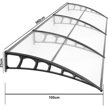 4A - Lupin Orta Alüminyum Bar Destekli Kapı Üstü Pratik Sundurma 105X360 Şeffaf