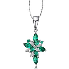 Zümrüt Taşlı Marquise Zarafet Kadın Gümüş Kolye