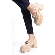 Preshley Kadın Guzi Nut Cilt Zincir Tokalı 8 cm Topuklu Platformlu Ayakkabı