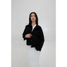 Evril Gold Düğmeli Gabardin Ceket Siyah