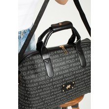 Çanta Trend Miami Polo Büyük Boy Baskılı Siyah Valiz Tarzı El ve Omuz Çantası