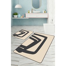 Dijital Baskılı Yıkanabilir Kaymaz Kaydırmaz Dot Taban Dekoratif Modern Banyo Paspas Takımı(Bps-03)