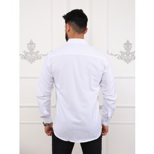 Akşahin Collection BEYAZ PAMUKLU SLİM FİT DÖRT MEVSİM HEDİYE KUTULU UZUN KOLLU KLASİK ERKEK GÖMLEK