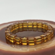 Yıldız Doğal Taş Kehribar Bileklik Küp Kesim Elastik Misinalı